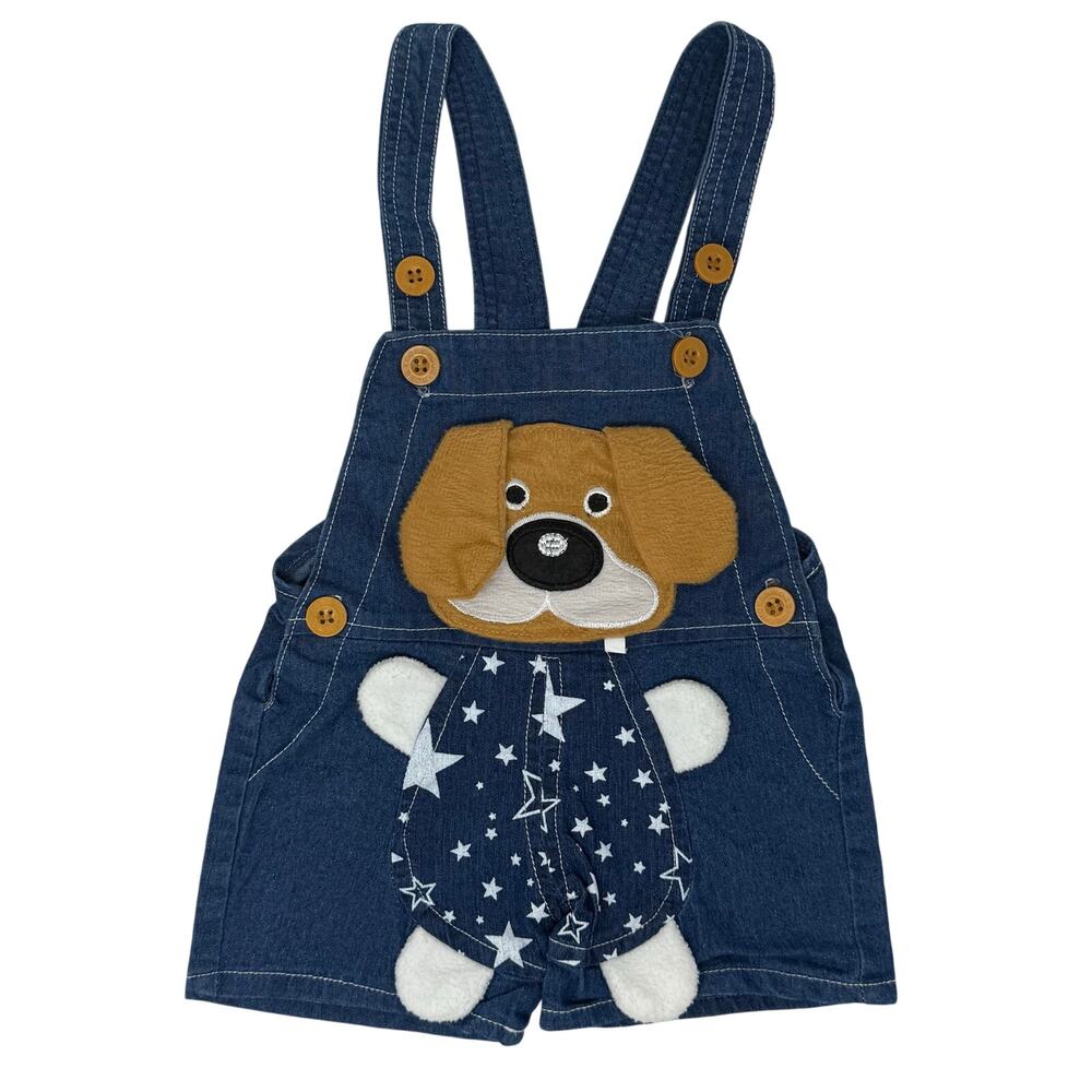 Vintage 2000s Baby 9-12 Months Overalls Blue Denim Dog with 3D Ears